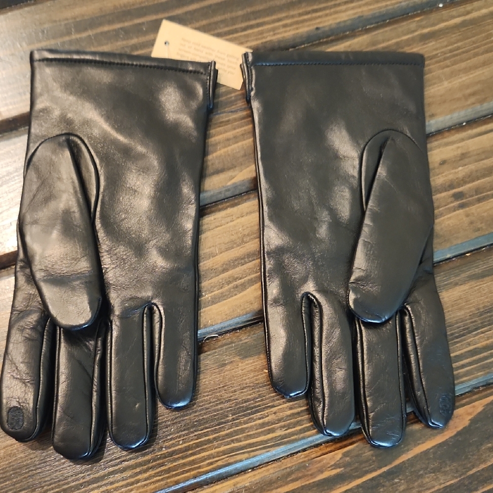 J. Crew Black Leather Cashmere Lined Women's Gloves